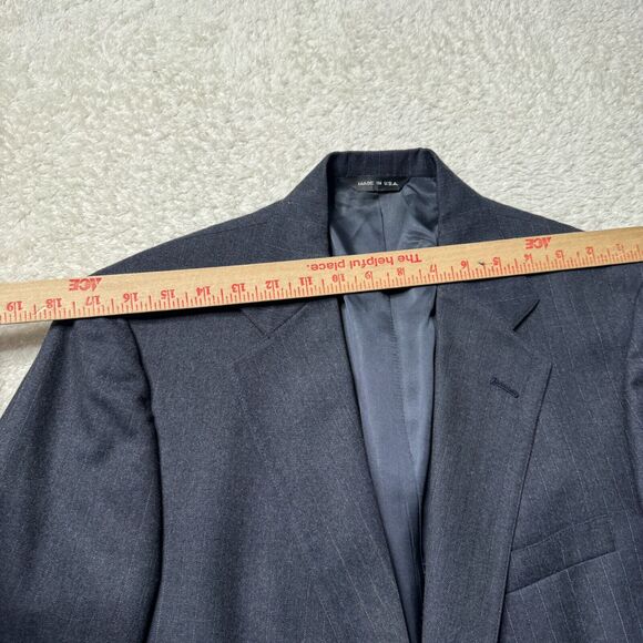 Vintage Chaps Ralph Lauren Blazer Virgin Wool Dark Blue Striped Mens 42 2 Button - Picture 9 of 13